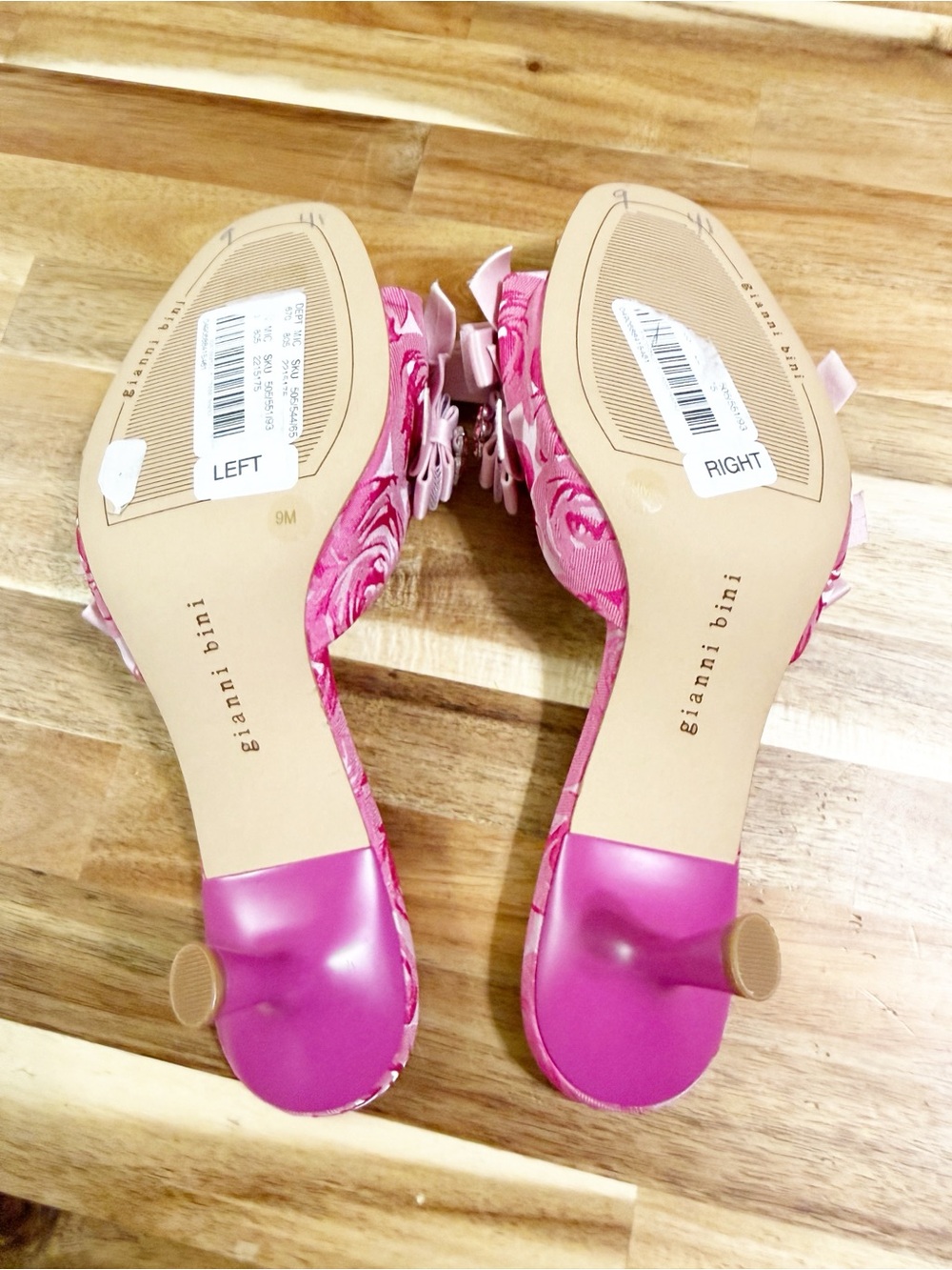 Gianni Bini Lele Floral Pink Satin Rhinestone Embellished Bow Heeled Sandals 9 - Picture 11 of 12